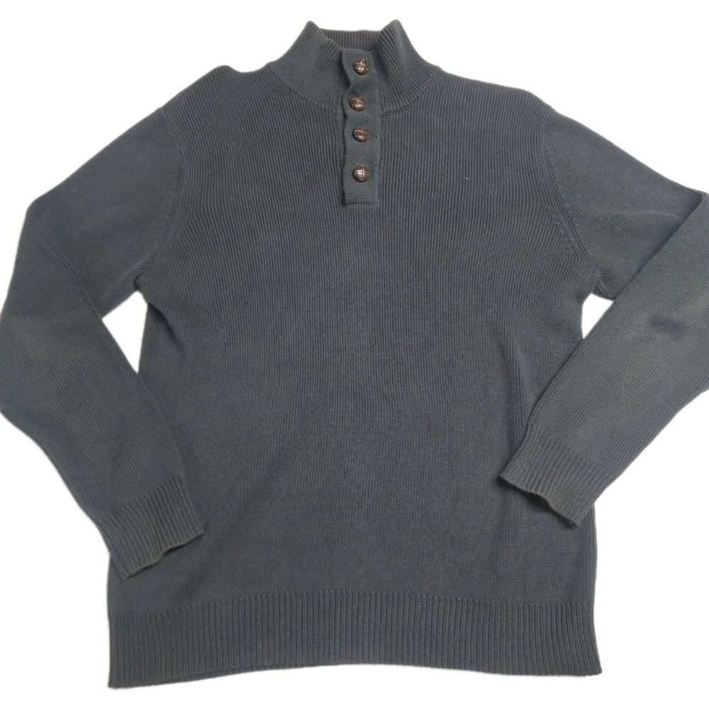 GAP Men's Mock Neck Button Sweater 100% Cotton‎ Charcoal Black Knit Size S/M